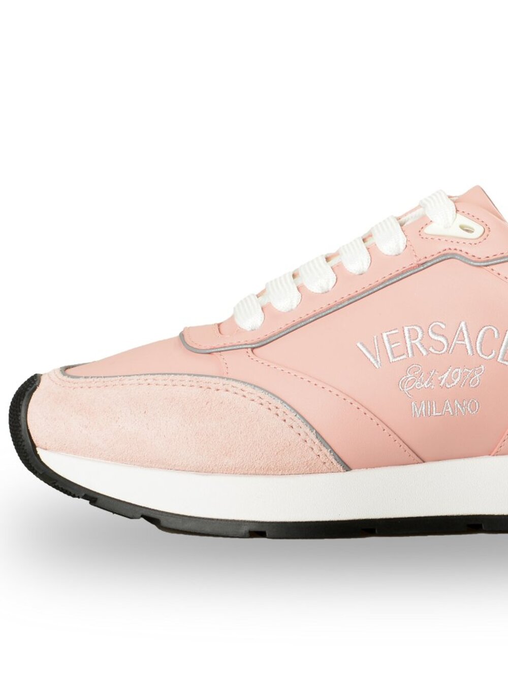 Versace Women's Pale Pink 100%Leather Logo Embroidery Sneakers Shoes US 8 IT 38 - Picture 2 of 8